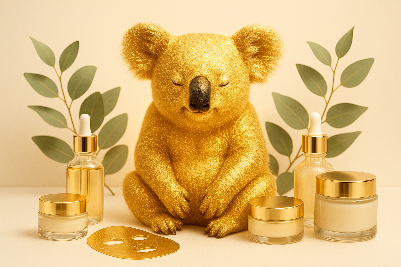 Create a gold koala with skincare