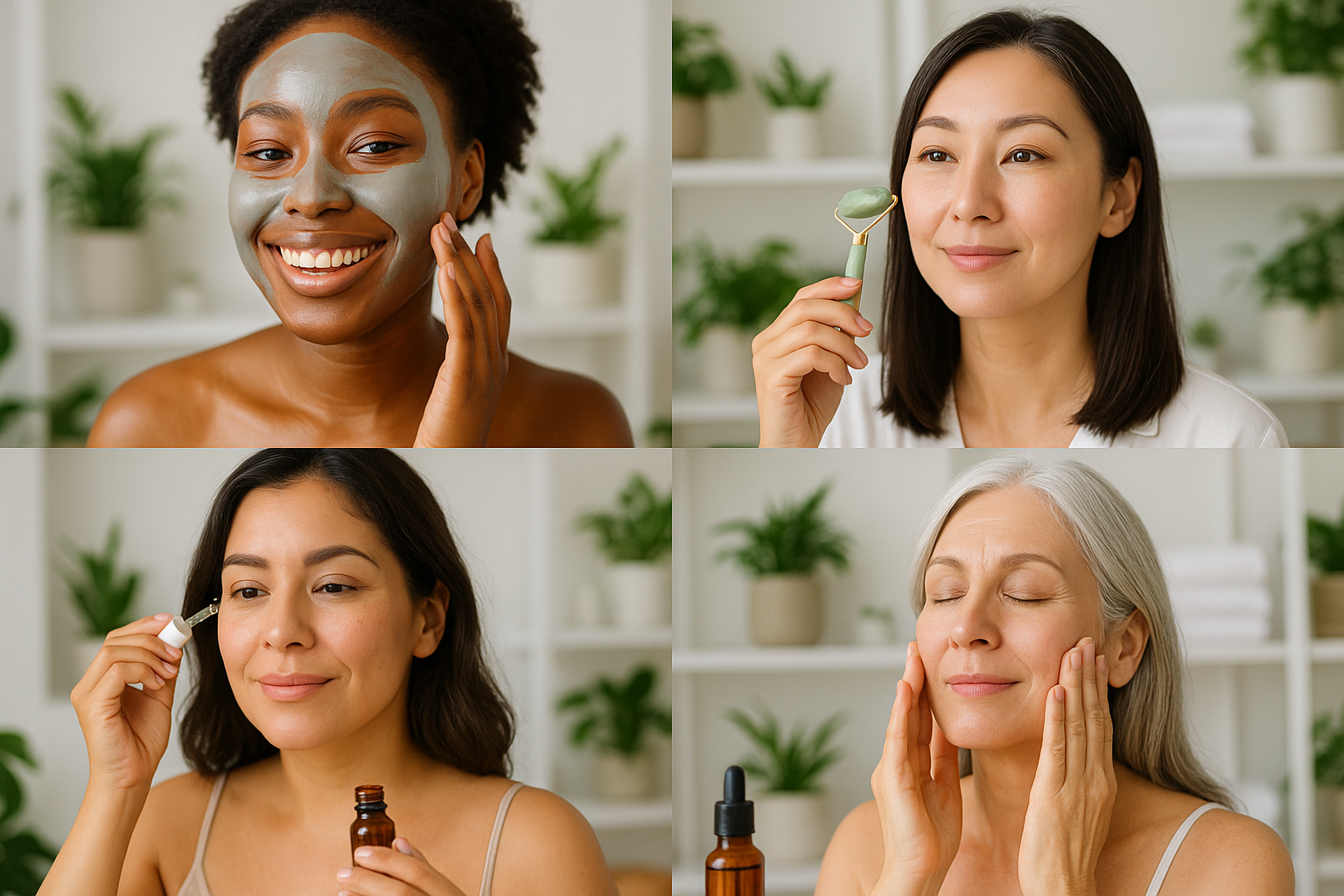 Different women with skin care
